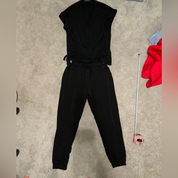 Black Women's V-Neck Top and Drawstring Jogger Set - Picture 2 of 8